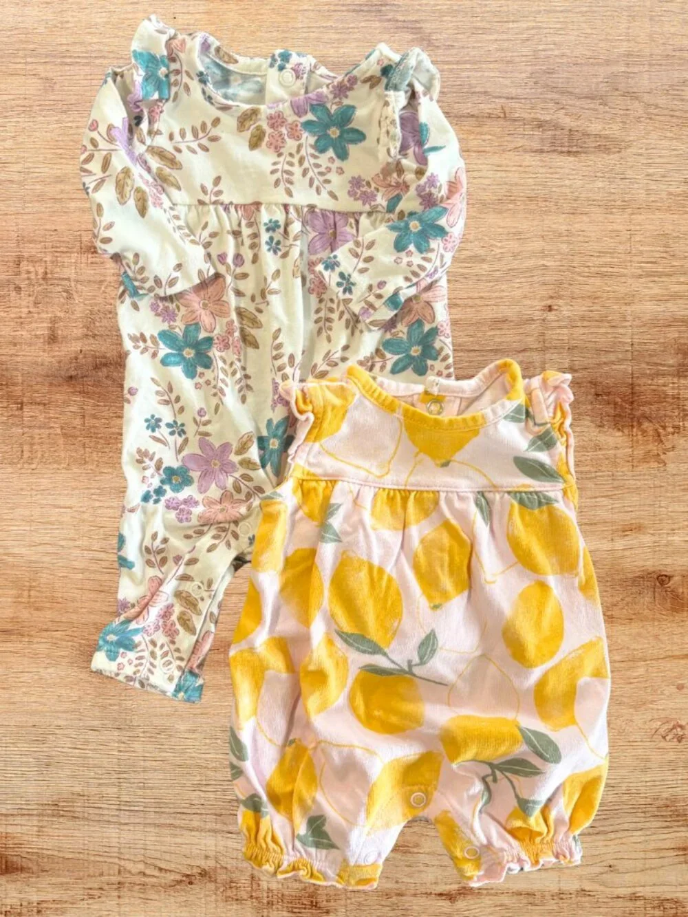 Newborn Carter's Romper Bundle 2 Pack Floral & Lemon Bubble Rompers